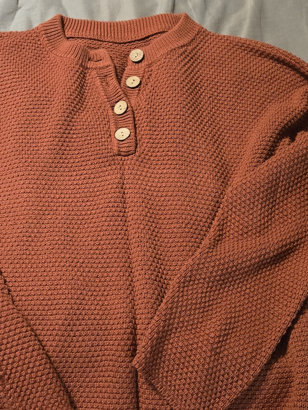 Cozy Waffle Henley Sweater - Rust